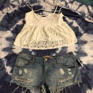 Wet seal jean shorts and lace crop top